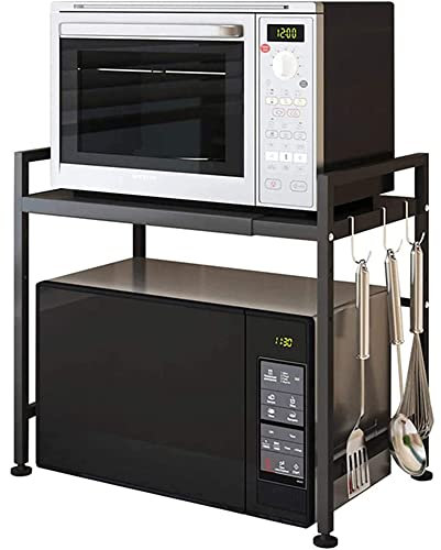 KEVO Meuble Rangement de Cuisine Support Four Micro-Ondes avec 2 Niveaux d'étagère Extensible en Hauteur & Largeur- avec 3 Crochets Parfaits pour accrocher Vos ustensiles de Cuisine