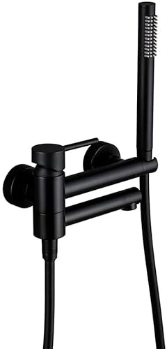 ZEDARO Bathtub Shower Faucet Set Matt Black/Brushed Gold Hand Shower Sprinkler Holder Bathtub Waterfall Nozzle Integrated Double Hole Single Handle Brass Bathroom Faucet with Shower Kit,B