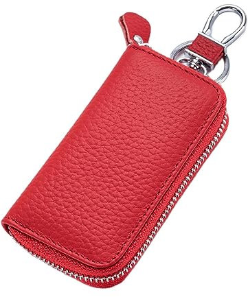 Yizelli Portafoglio Portachiavi in ​​Pelle Unisex con Gancio in Metallo Custodia Portatile Universale Porta Chiavi con Cerniera per Uso Domestico (Rosso)