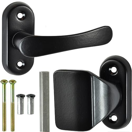 ALSTEN TECH Türklinke und Türknopf Set aus Aluminium für Pforten Tore Gartentor Gartentür Türgriff ohne Rosette Türbeschlag mit kurzem Schild Drückergarnitur schwarz
