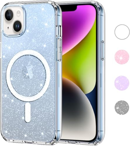 Yoedge Transparent Glitzer Magnetische Handyhülle [Kompatibel mit Mag Safe] für iPhone 15 Hülle 6,1, Sparkle Schutzhülle Built in Magnet Soft TPU Bumper Clear Cover für iPhone 15 Clear Case