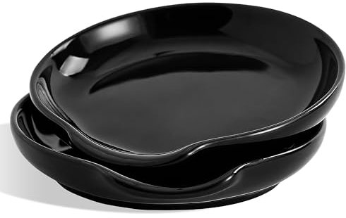 Swuut Porte Cuillère Cuisine en Céramique Ensemble de 2 pour Spatule, Pinces, Gadgets, Cuillère à Café, Support de Cuillère la Cuisinière, Comptoir de Cuisine (Noir)