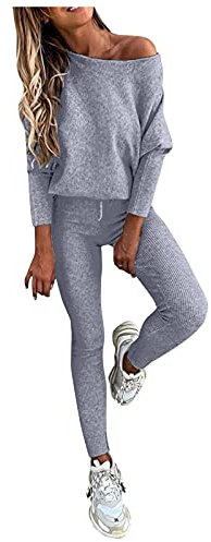 IQYU Jumpsuits Für Damen Sommer Frauen Anzug lange Ärmel-Kapuziner-Hosen SweaterShirt solide Sportanzug Sport Hosenanzug Pool Dance Stangen (Grey, M)