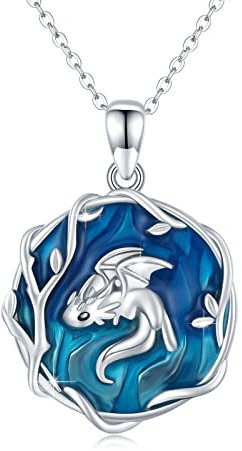 Drachen Halskette 925 Sterling Silber Blauem Emaille Drachen Anhänger Kette süßer Tier Drachen Schmuck für Kinder MäDchen Damen