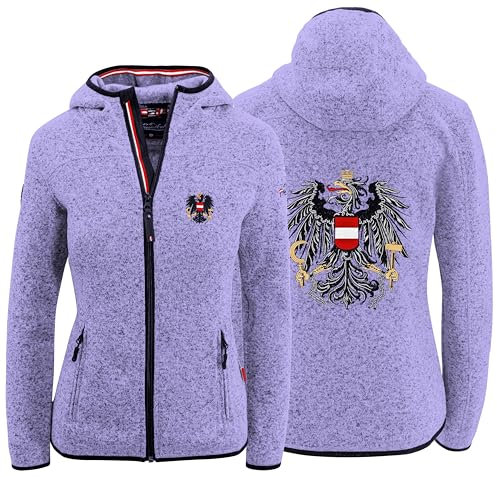 Hoamatkult Österreich Kultjacke mit Kapuze Damen - das Original - Österreich Adler Strickfleece Jacke - Jacke mit Österreich Adler Stick (X-Large, Lavendel)