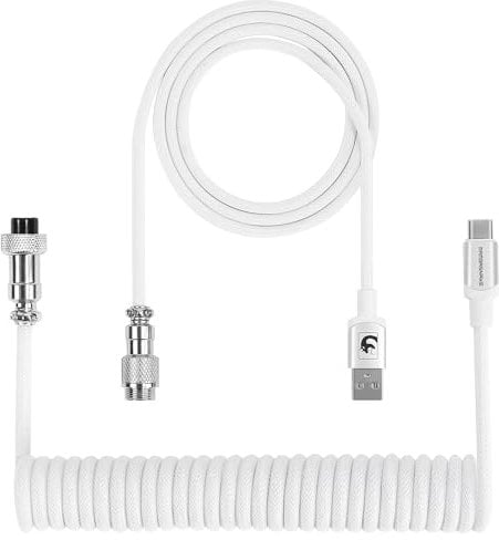 XINMENG X MAMBASNAKE C01PRO Coiled Keyboard Cable, Type-C HyperSpeed Line with 8KHz Return Rate, Nylon Braided Extendable Custom USB-C Cable with Metal Aviation for Gaming Keyboard/Phone - White