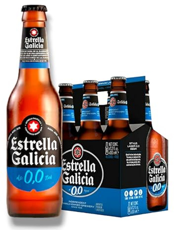 Estrella Galicia 0,0% Vol. - Spanisches Lagerbier alkoholfrei 6 x 0,33l - Inklusive Haus der Biere Berlin Bierdeckel