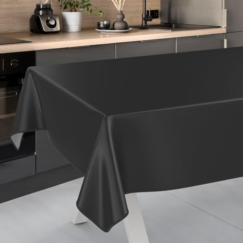 Wachstuch-Tischdecke Tischdecke abwaschbar Wachstuch Garten-Tischdecke Outdoor Indoor 140x140cm mit Saum Schwarz