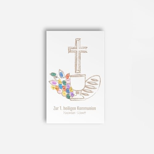 FLYERALARM Gästebuch zur Kommunion-Konfirmation auf Leinwand (30cm x 40cm) für Fingerabdrücke I Personalisiertes Geschenk für Mädchen und Jungen