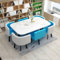 EpuzeR Esszimmergruppe Esstisch mit 6 Stühlen, Rechteckig Küchentisch Set for 6 Personen, Konferenztisch Empfangtisch for Wohnzimmer Küche Büro (Color : Blau)