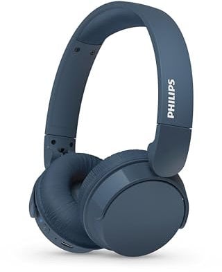 PHILIPS TAH4209BL Leichter ohraufliegender kabelloser Bluetooth-Kopfhörer mit passiver Geräuschisolierung – 55 Stunden Spielzeit, deutliche Anrufe, dynamischer Bass, 2 Stunden USB-C-Laden – Blau