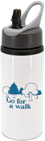 Blue text and trees go for a walk water bottle with handle, drinks cup, drinks bottle, hydrate, water, walking, walks, walker