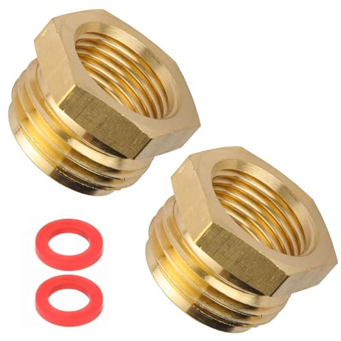 Garden Hose Adapter,3/4 GHT Male to 1/2 NPT Female Connector, Brass Garden Hose Convert Adapter Fitting, Garden Hose Thread to 1/2 Female Pipe Thread (2 Pack 1/2 to 3/4 hose adapter)
