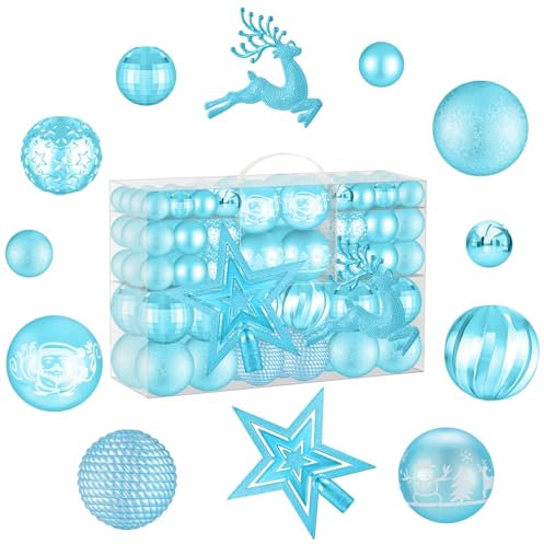 102 Stück Weihnachtskugeln Hellblau Christbaumkugeln,WeihnachtskugelnKunststoff,Weihnachtsbaumschmuck,Christbaumschmuck,Weihnachtsbaumkugeln Plastik,Ceihnachtsbaumkugeln,Weihnachtskugeln Set
