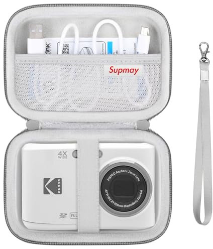 Supmay Carrying Case Compatible with Kodak PIXPRO FZ45 / FZ55 / FZ53 / FZ43 16MP Digital Camera, Vlogging Camera Storage Holder Bag with Mesh Pocket for USB Cable, Battery, SD Card, Grey