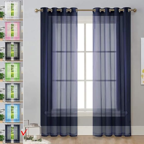 GAIFNAG Tende per Interni Moderne 120 x 90 cm Termiche Isolanti, Voile Trasparenti con Occhiell Tende Tenda Oscurante Termica Isolante per Finestra Soggiorno Camera, Blu Scuro