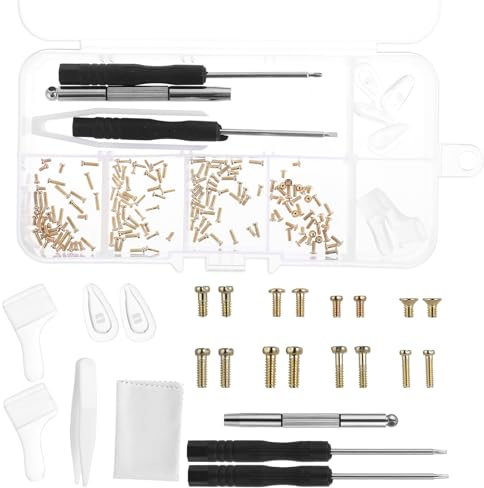 Eyeglass Repair Tool Kit, Gold Glasses Repair Kit Precision Glasses Screwdriver Set with Screws Nose Pads Eyeglass Ear Grips Tweezer for Eyeglasses Sunglasses Presbyopes Watch Repair
