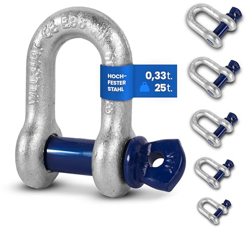 Schäkel gerade mit Augbolzen – 1t Tragkraft – 2 Stück – Stahl feuerverzinkt, korrosionsbeständig – Bolzen Ø 11mm – zertifiziert & hochbelastbar – Größe & Menge wählbar – 0,33t bis 25t (1t,2x)