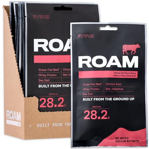 ROAM Natural Protein Bites, Meal Replacement Keto Bites, 12 x 70g Jalapeño Chilli Jerky-like Beef Bites & Healthy Snacks, Ideal For Carnivore Diet, Keto Sticks (Chilli Beef Bites)