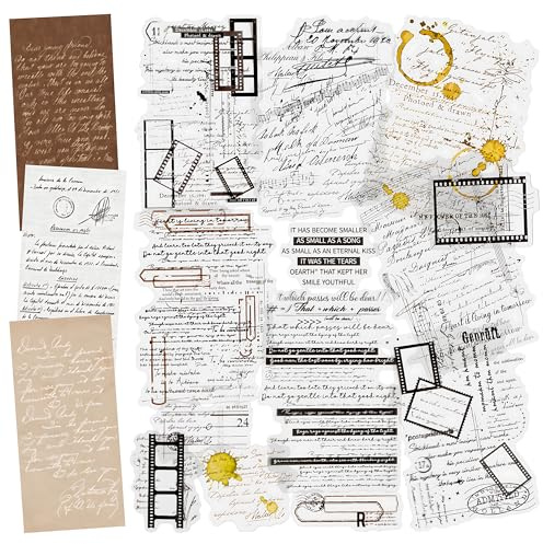 5 Packungen ästhetisches Fragment, Musikpartitur-Aufkleber, Filmstreifen, Graffiti-Aufkleber mit Retro-Buchstabentext, antikem Noten-Dekorpapier für die Erstellung von Journalkarten und Collagen(Adam)