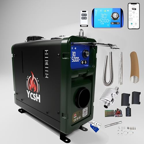 YCSH Bluetooth 12V 2kw Tragbare Dieselheizung mit Geräuschloser Ölpumpe, Zugelassen EU Parkheizung ITV, Geeignet für hohe Höhe 5000 Meter und mit Lüftungsmodus, RV Renovierung, Außenheizung