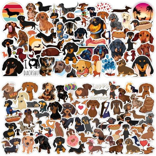 MoguGo 110 Stück Dackel-Hunde-Aufkleber Wurst Hund Vinyl Sticker Set Wasserdichte Hunde Sticker für Laptop Skateboard Wasserflasche Telefon
