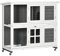 PawHut Conejera de Madera de 2 Niveles Jaula para Conejos con Ruedas 2 Puertas Techo Abatible y 2 Bandejas Extraíbles Conejera para Interior y Exterior 119x50,5x109 cm Blanco y Gris