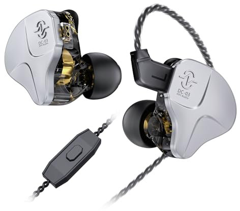 CCZ DC03 in Ear Monitor Headphones, IEM Earphones Wired Earbuds without Microphone, Noise Cancelling inear Headphones Wired, 1DD Powerful Bass HiFi Ear Buds, IEM for Gaming Music (Silver, with Mic)