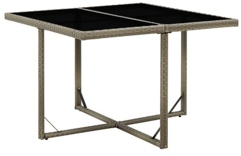 Myheimly Gartentisch Terrassentisch Esstisch Gartenmöbel Balkontisch Tisch Outdoor Außentisch Glastisch 109x107x74cm Poly Rattan Glas Grau