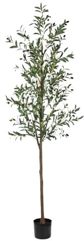 CETRD Artificial Olive Tree, 6FT Tall Faux Olive Trees 72in Outdoor Fake Potted Silk Plant with Trunk and Realistic 648 Leaves and 24 Fruits for Modern Office Home Decor Indoor(1pack)