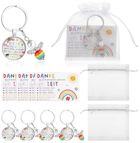 Vyuwast 4 Sätze Geschenke für Erzieherinnen,Lehrer Geschenk Schlüsselanhänger,Schlüsselanhänger mit Perlenengel,Dankeskarte,Abschiedsgeschenk für Erzieher,Kindermädchen,Kita,Kindergarten