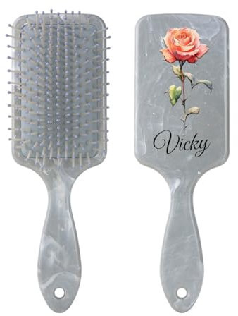 Personalisierte Haarbürste für Frauen, individueller Name und Geburt, Blumen-Haarbürste für Mutter, Oma, Freunde, Schwester (Grau)