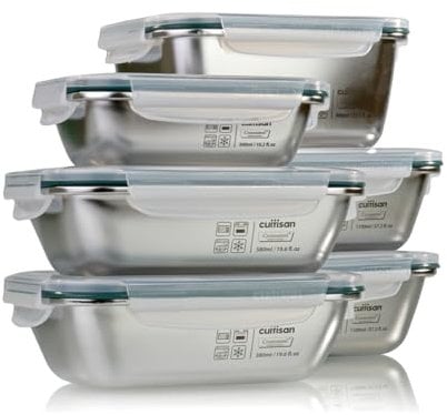 PracticDomus Juego de Recipientes Cuitisan en Acero Inoxidable Cromosteel Aptos Microondas, Horno y Nevera (6X Simple)