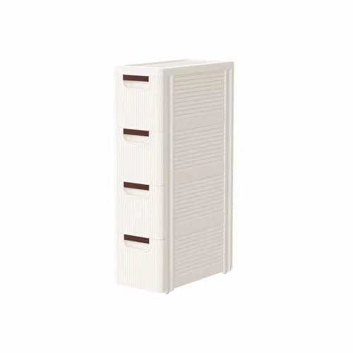 Schlanker weißer Aufbewahrungsschrank mit 4 Schubladen, ideal für Badezimmer, Schlafzimmer oder Küche, kompaktes Design mit Rollen für einfache Mobilität