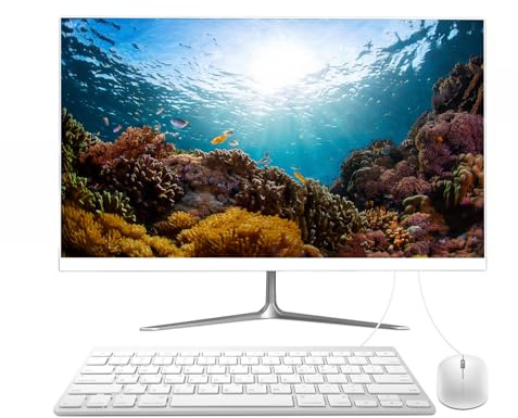 PINGDY 27” All-in-One Desktop Computers, N5095 Quad-Core Desktop Computer PC, 16G RAM 512G SSD IPS HD Ultra-Thin Display, USB3.0 Built-in Speaker Keyboard Mouse for Gaming Office Study