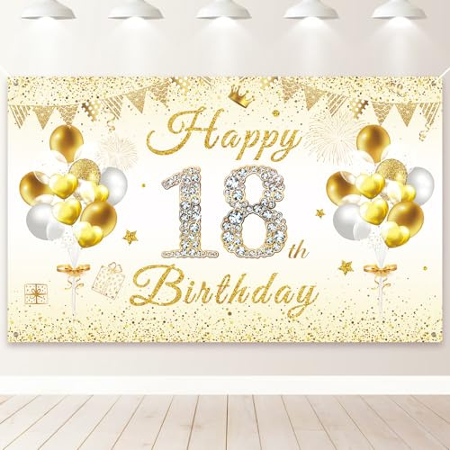 PartyYaa Cartel decorativo de cumpleaños 18, pancarta de fondo de feliz cumpleaños 18, cartel de fondo extragrande para cabina de fotos de fiesta, póster para niñas y niños