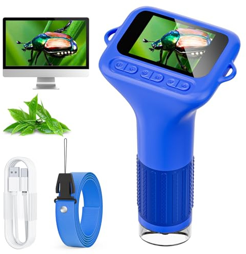 SKYBASIC Microscope Numérique pour Enfants avec Écran IPS 2.0 Pouces, Rechargeable, Grossissement 1000x, 8 Lumières LED, pour Enfants de 4 à 8 Ans(Bleu)