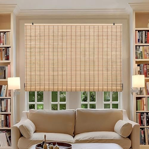 Store Enrouleur en Bambou Opaque, Protection Solaire et Brise-Vue pour Porte/fenêtre (Marron, 120 x 180 cm)