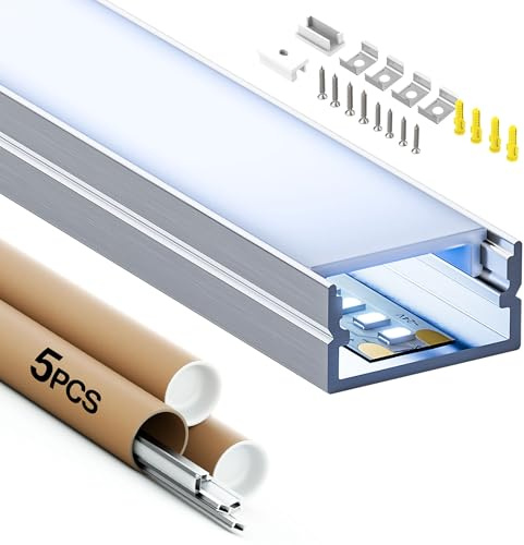 Shine Plus LED-Aluminiumprofil, 2 m x 5 Stück, mit weißer PC-Abdeckung, Maße 19,3 mm x 9,8 mm, kompatibel mit LED-Streifen mit einer Breite von weniger als 17 mm.