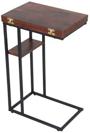 Relaxdays side table, HxWxD: 64 x 52 x 39 cm, foldable tabletop, MDF, metal, C-shape, end table, brown/black