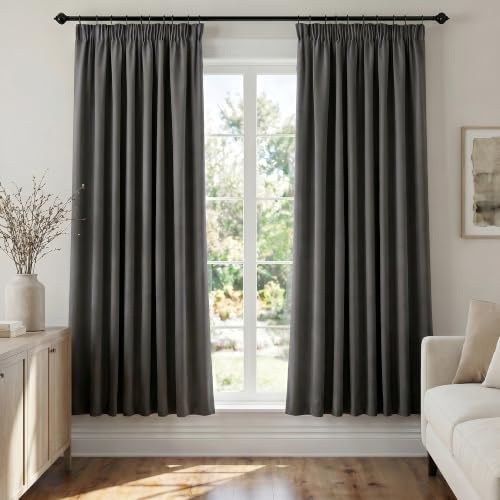Deconovo Gardinen mit Kräuselband Blickdicht Vorhänge für Schienen Graugrün | 2er Set, H 175 x B 140 cm, Hitzeschutz, Wohnzimmer Vorhang, Curtains for Bedroom, für Schienen, Sichtschutz, UV-schutz