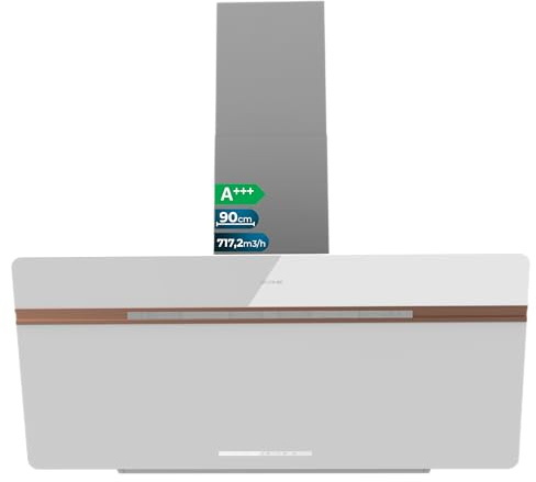 Cecotec Wand-Dunstabzugshaube Bolero Flux DT 907500 Matt White A+++. 90 cm, 717,2 m³/h, BLDC-Motor, Touchpanel, Gestensteuerung, Doppel-Booster, Air Cleaning, App Control, LED, Carbonfilter inkl