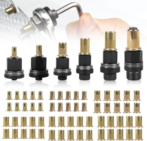 6 Pcs Head Rivet Nut Tool with 60 Nuts, Rivet Nuts for M3 M4 M5 M6 M8 M10 Insert Rivet Nuts Set for Rivet Nut Tool Manual Riveting Machine
