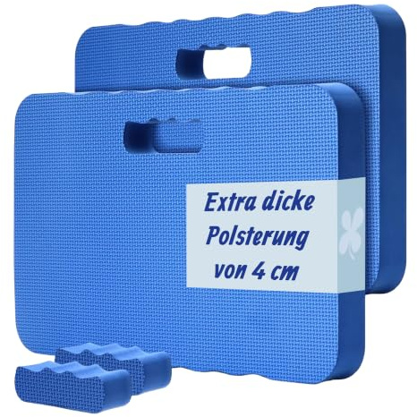 Relaxdays Kniekissen, 2er Set, Garten, Werkstatt, Yoga, Schaumstoff, blau | Tragegriffe, HxBxT: 4 x 46 x 28 cm, Kniehilfe