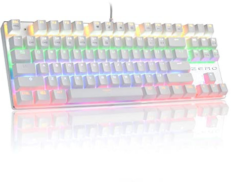 HiveNets Clavier Mécanique pour Jeu Video Commutateurs Bleus Gaming avec Blue Switch 87 Touches Anti-Ghosting avec Lumières de Couleur (Blanc)