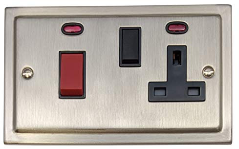 Satin Nickel Cooker Switch with Socket (Black Switch) - TSN29B