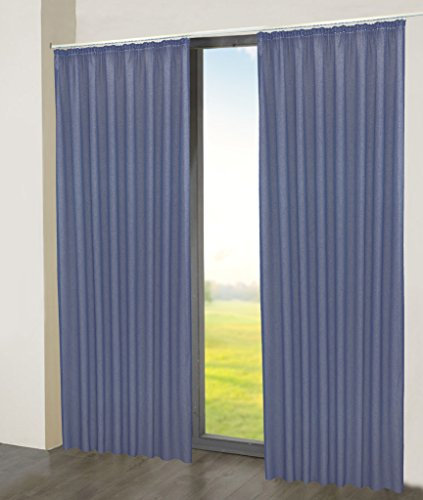 Sun World Maßgeschneiderte Deko-Gardine, Maßanfertigung von 70cm bis 330cm Höhe, Blau (105cm)