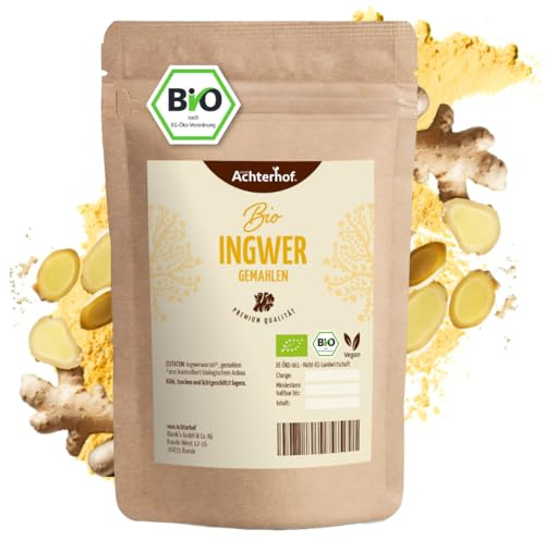 Bio Ingwerpulver (500g) | Ingwer gemahlen | Ingwerwurzel gemahlen perfekt fuer Ingwertee Ingwertinktur Ingwerwasser oder zum Kochen
