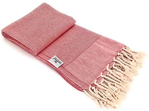 Carenesse Hamamtuch Favo 90 x 170 cm rot I Hamam Handtuch 100% saugfähige Baumwolle mit feinem Pepita Hahnentritt Muster I Schnelltrocknendes Pestemal/Fouta I Hamam Strandtuch kleines Packmaß