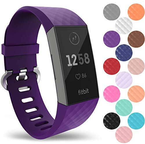 Yousave Accessories Armband Kompatibel mit Fitbit Charge 3 & 4, Silikon Ersatzarmband für Fitbit Charge3 / Charge4 Tracker, Sport Armband, Armbänder Kompatibel mit Fitbit Charge 3 & 4 - Klein - Plum